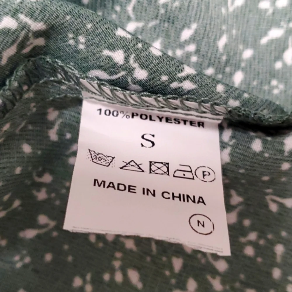 Adorable Green/White Balloon Sleeve Smocked waist Mini dress Size S - Picture 8 of 8